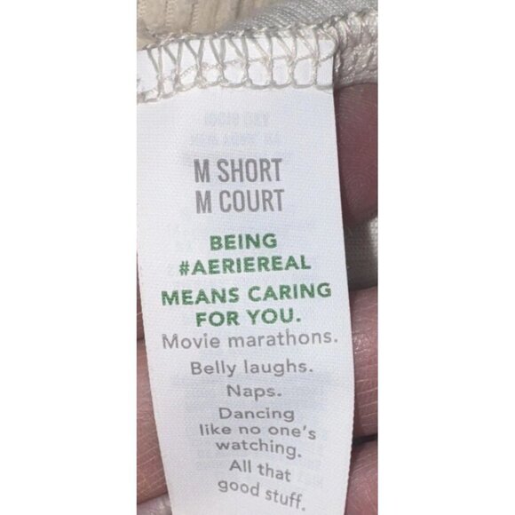 Aerie Cream Ribbed Corduroy Pull On Elastic Waist Wide Leg Flare Pants Med Short - Picture 6 of 11